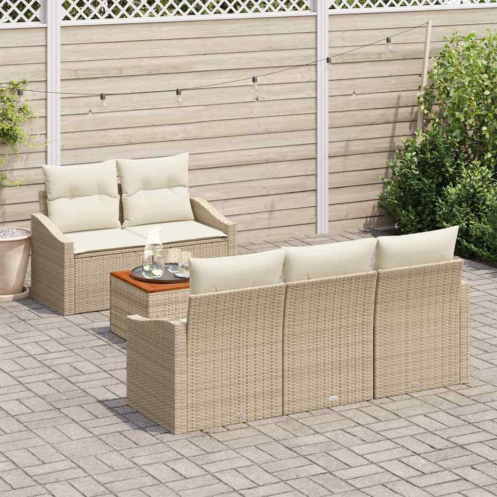 Tuinbankenset met kussen 6 pcs Beige poly rattan