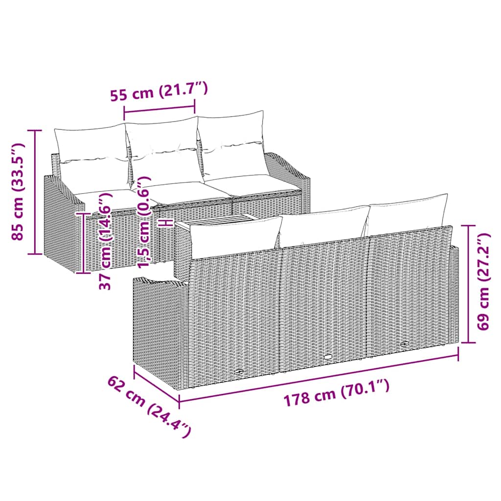 Tuinbankenset met kussen 7 pcs Grijs poly rattan is nu te koop bij PeponiXL, paradijselijk wonen!