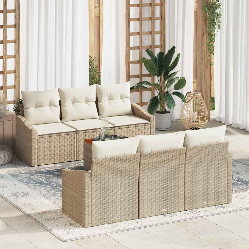Tuinbankenset met kussen 7 pcs Beige poly rattan