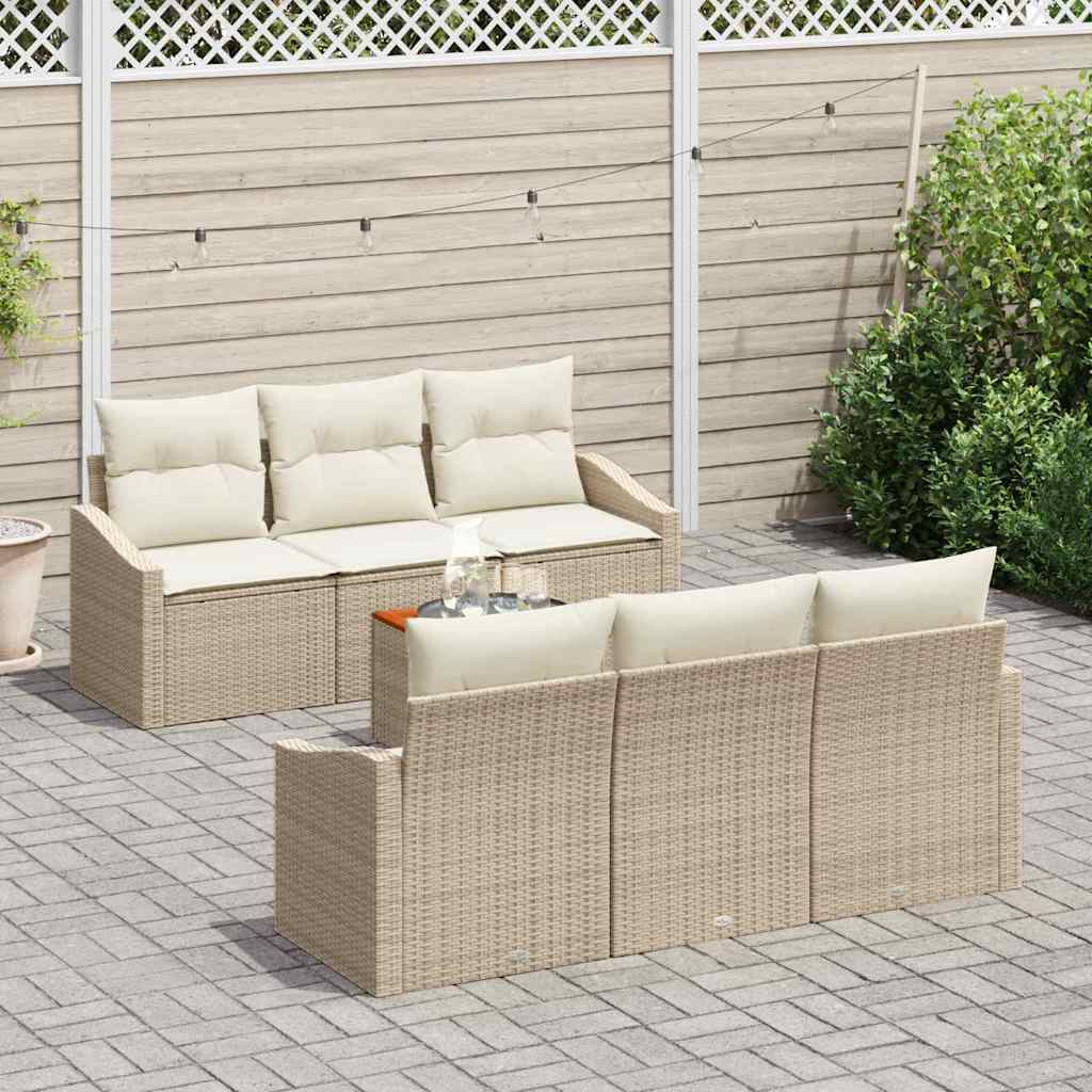 Tuinbankenset met kussen 7 pcs Beige poly rattan