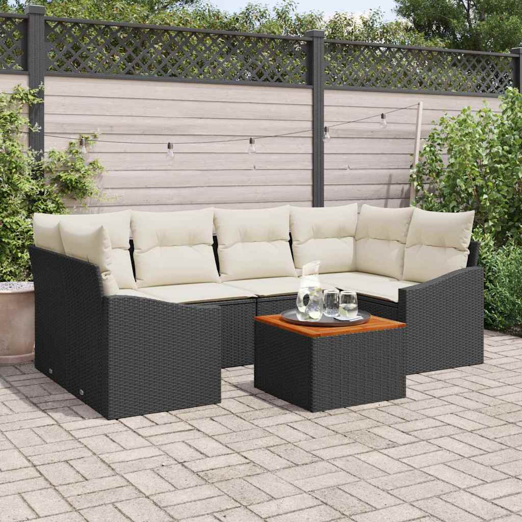 Tuinbankenset met kussen 7 pcs Zwart poly rattan is nu te koop bij PeponiXL, paradijselijk wonen!