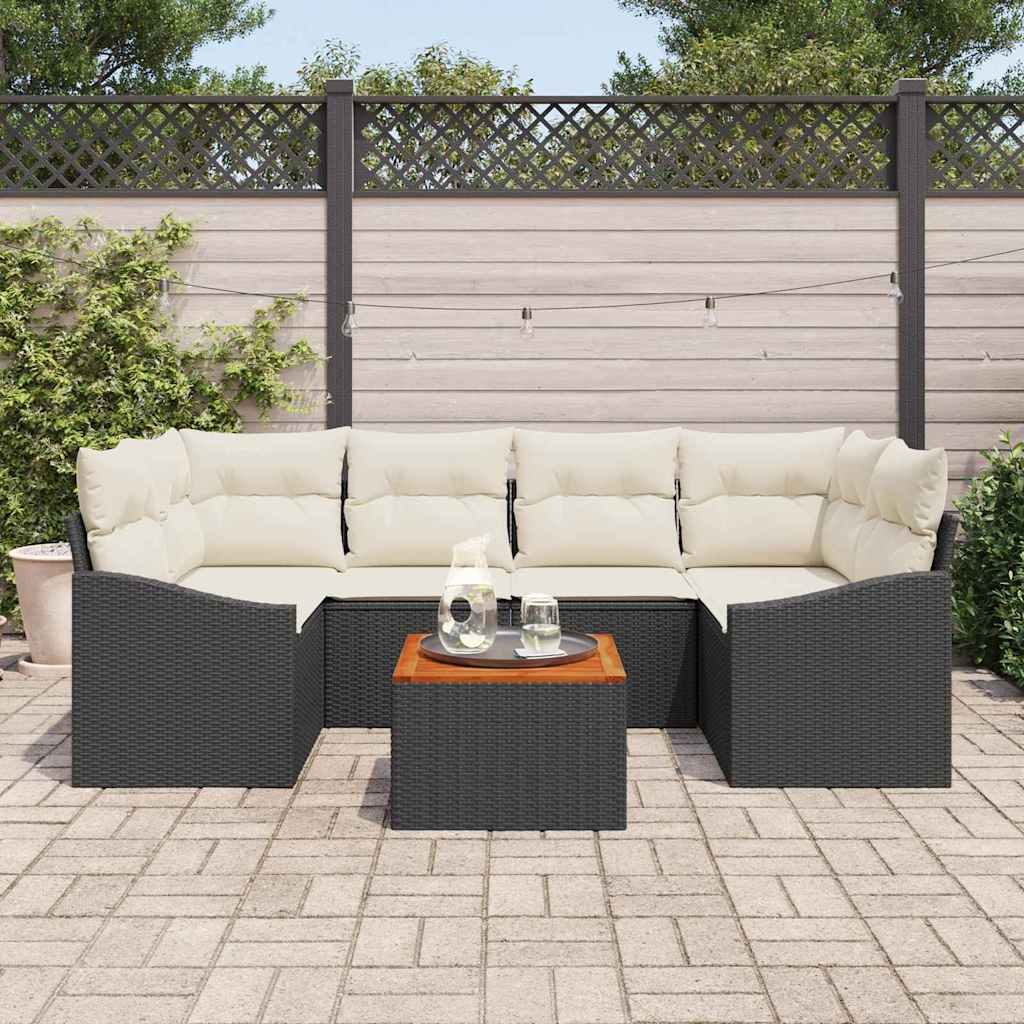 Tuinbankenset met kussen 7 pcs Zwart poly rattan is nu te koop bij PeponiXL, paradijselijk wonen!