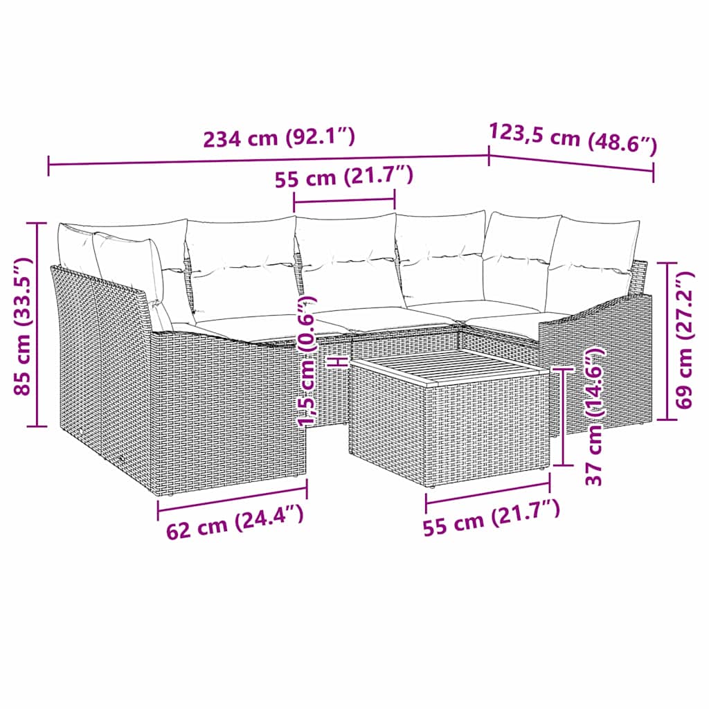Tuinbankenset met kussen 7 pcs Zwart poly rattan is nu te koop bij PeponiXL, paradijselijk wonen!