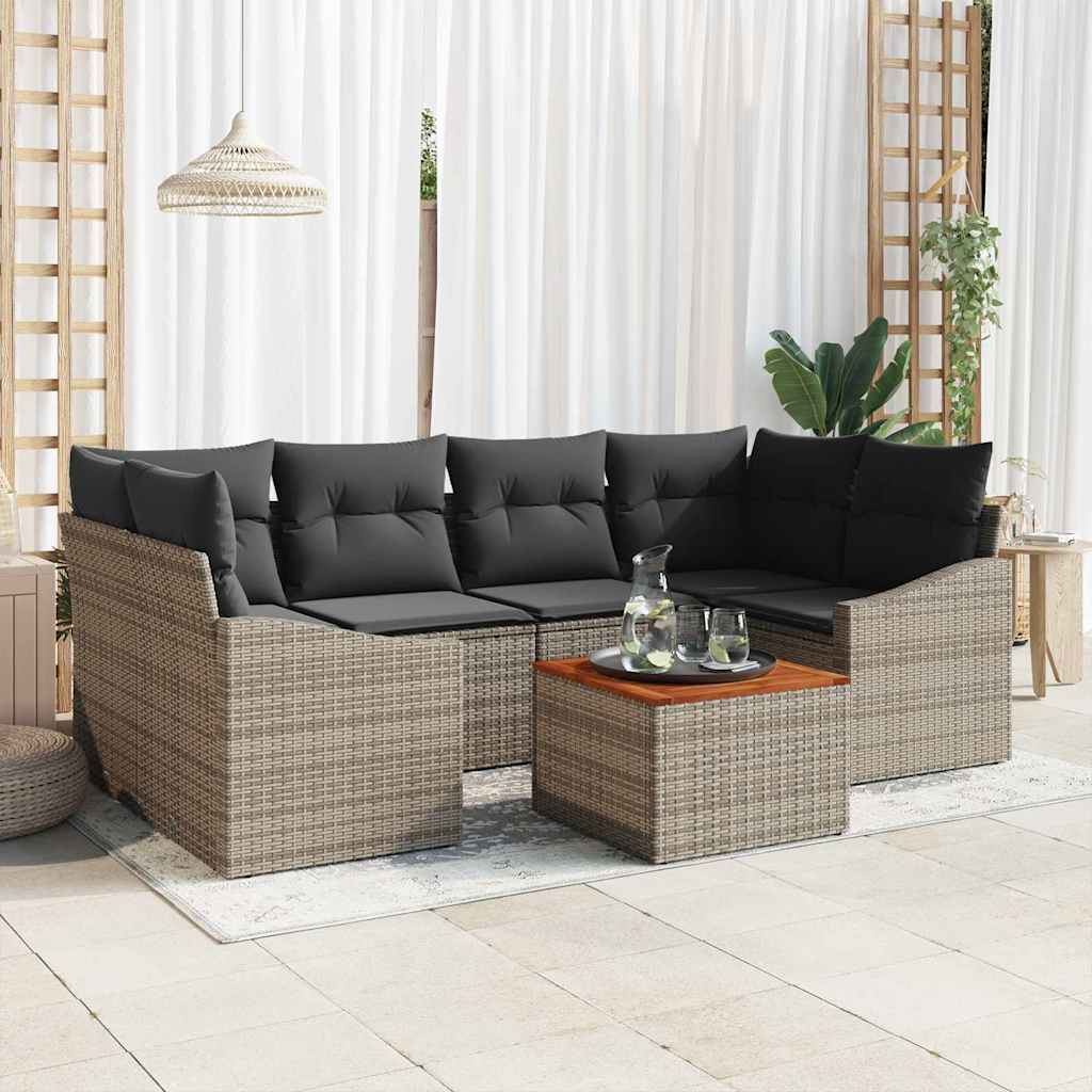 Tuinbankenset met kussen 7 pcs Grijs poly rattan is nu te koop bij PeponiXL, paradijselijk wonen!