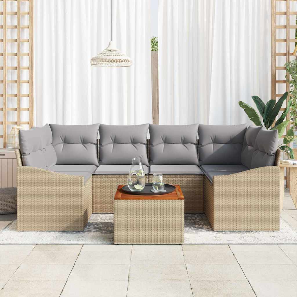 Tuinbankenset met kussen 7 pcs Beige poly rattan is nu te koop bij PeponiXL, paradijselijk wonen!