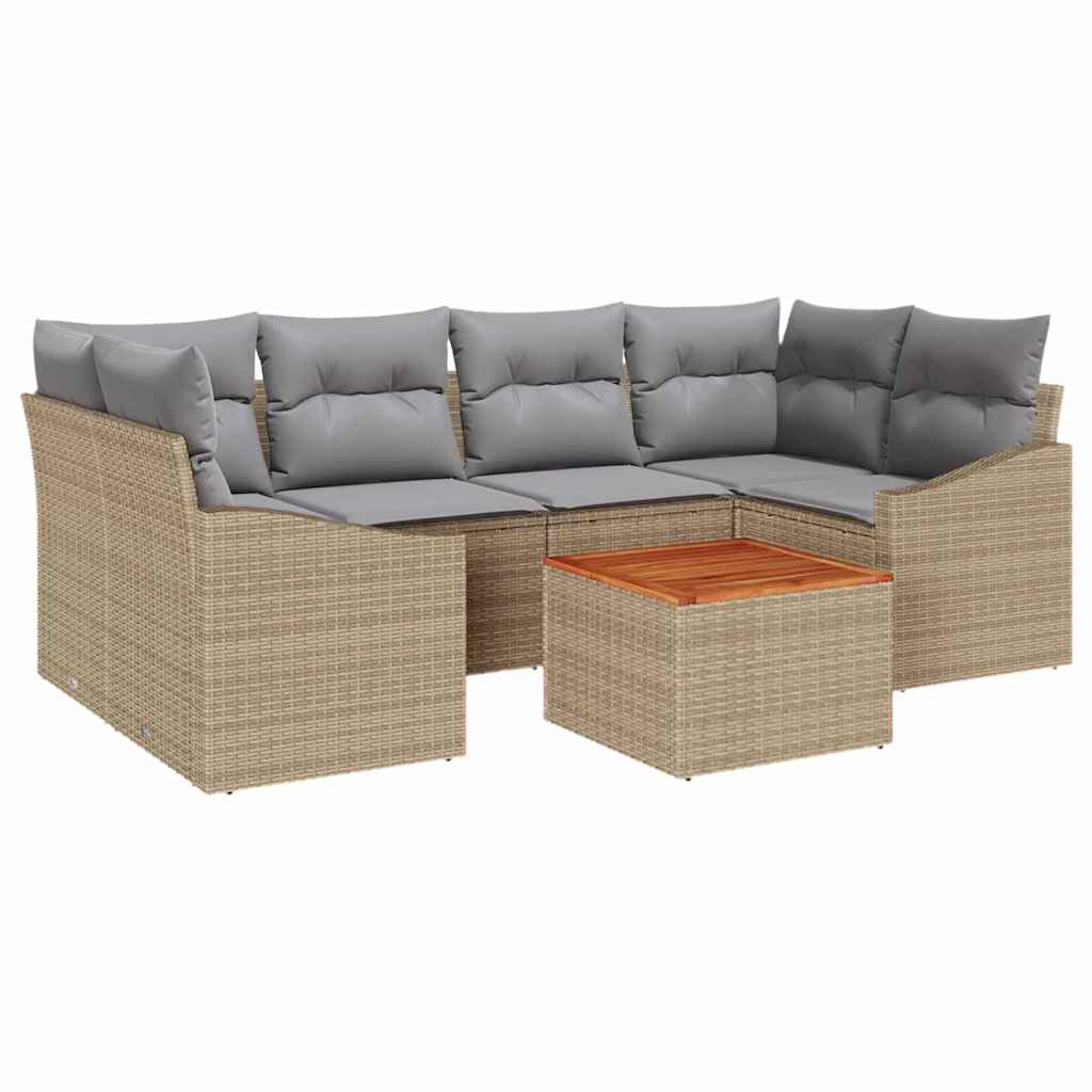 Tuinbankenset met kussen 7 pcs Beige poly rattan is nu te koop bij PeponiXL, paradijselijk wonen!