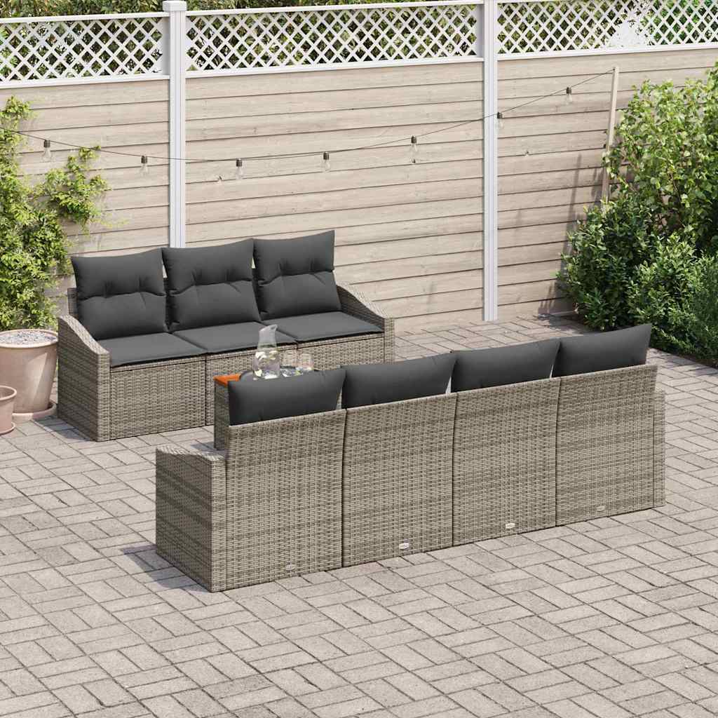 Tuinbankenset met kussen 8 pcs Grijs poly rattan is nu te koop bij PeponiXL, paradijselijk wonen!