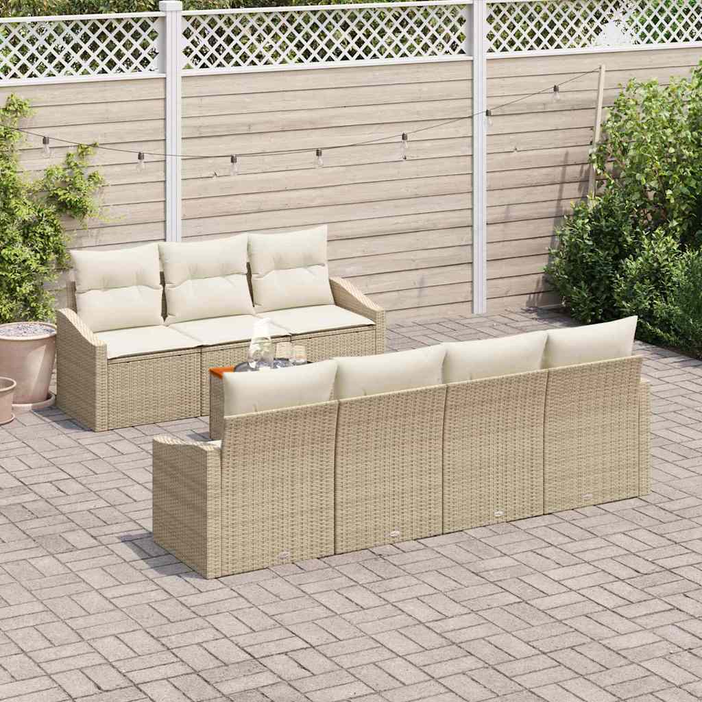 Tuinbankenset met kussen 8 pcs Beige poly rattan
