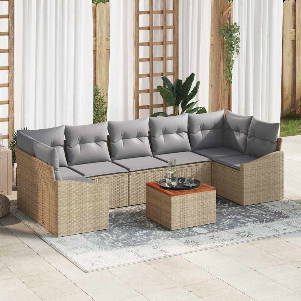 Tuinbankenset met kussen 8 pcs Beige poly rattan is nu te koop bij PeponiXL, paradijselijk wonen!
