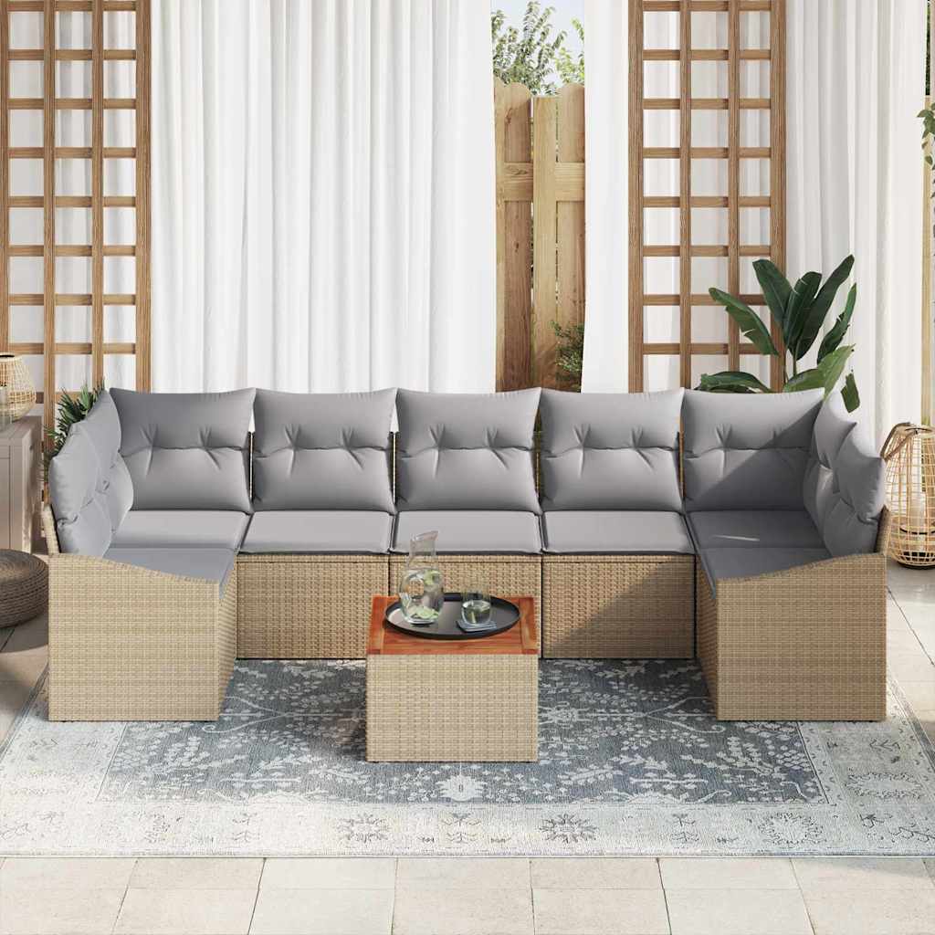 Tuinbankenset met kussen 8 pcs Beige poly rattan is nu te koop bij PeponiXL, paradijselijk wonen!