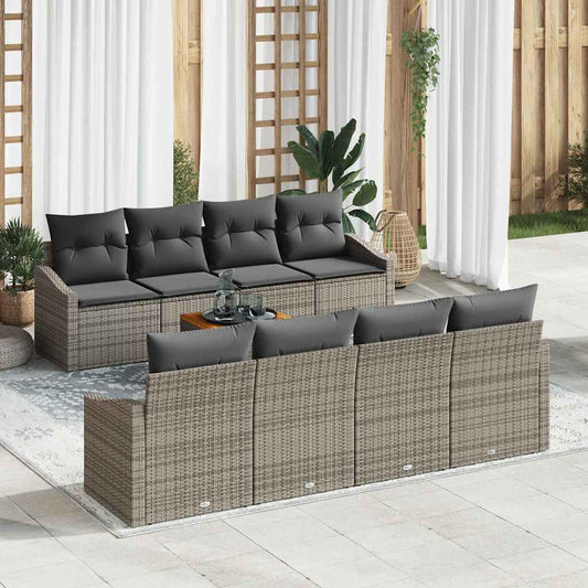 Tuinbankenset met kussen 9 pcs Grijs poly rattan is nu te koop bij PeponiXL, paradijselijk wonen!