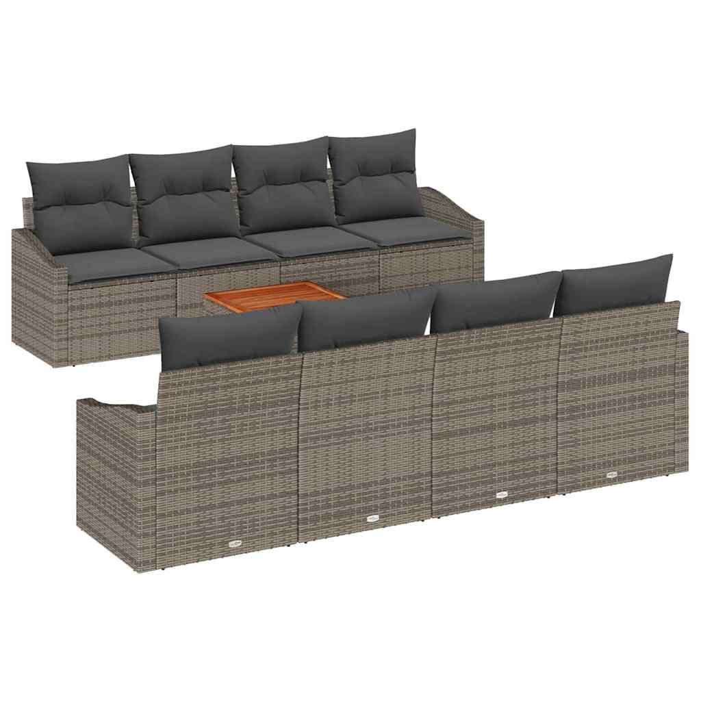Tuinbankenset met kussen 9 pcs Grijs poly rattan is nu te koop bij PeponiXL, paradijselijk wonen!