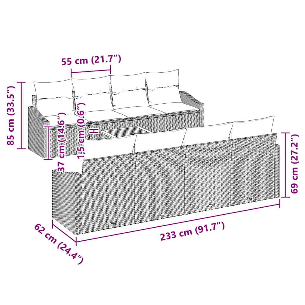 Tuinbankenset met kussen 9 pcs Grijs poly rattan is nu te koop bij PeponiXL, paradijselijk wonen!