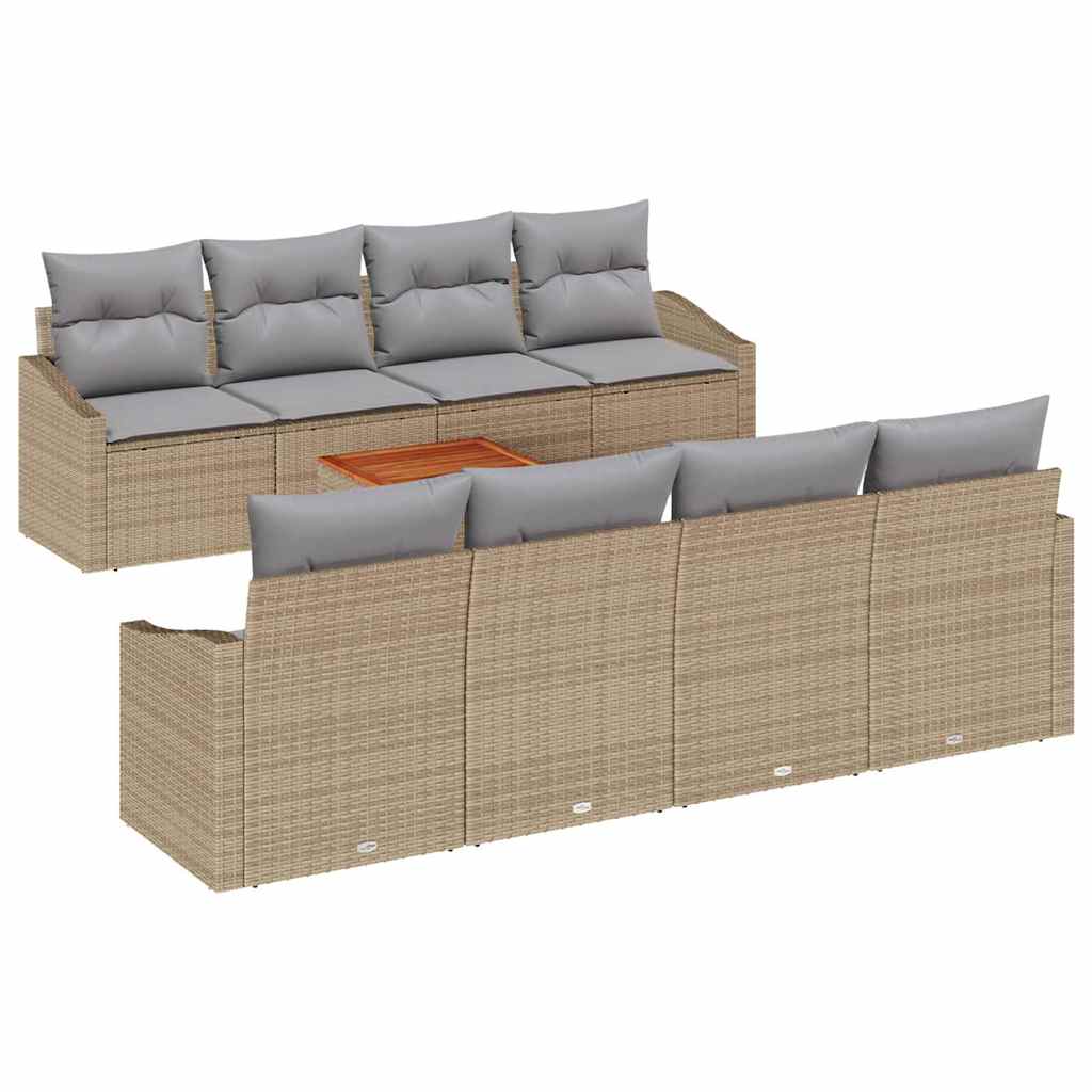 Tuinbankenset met kussen 9 pcs Beige poly rattan is nu te koop bij PeponiXL, paradijselijk wonen!