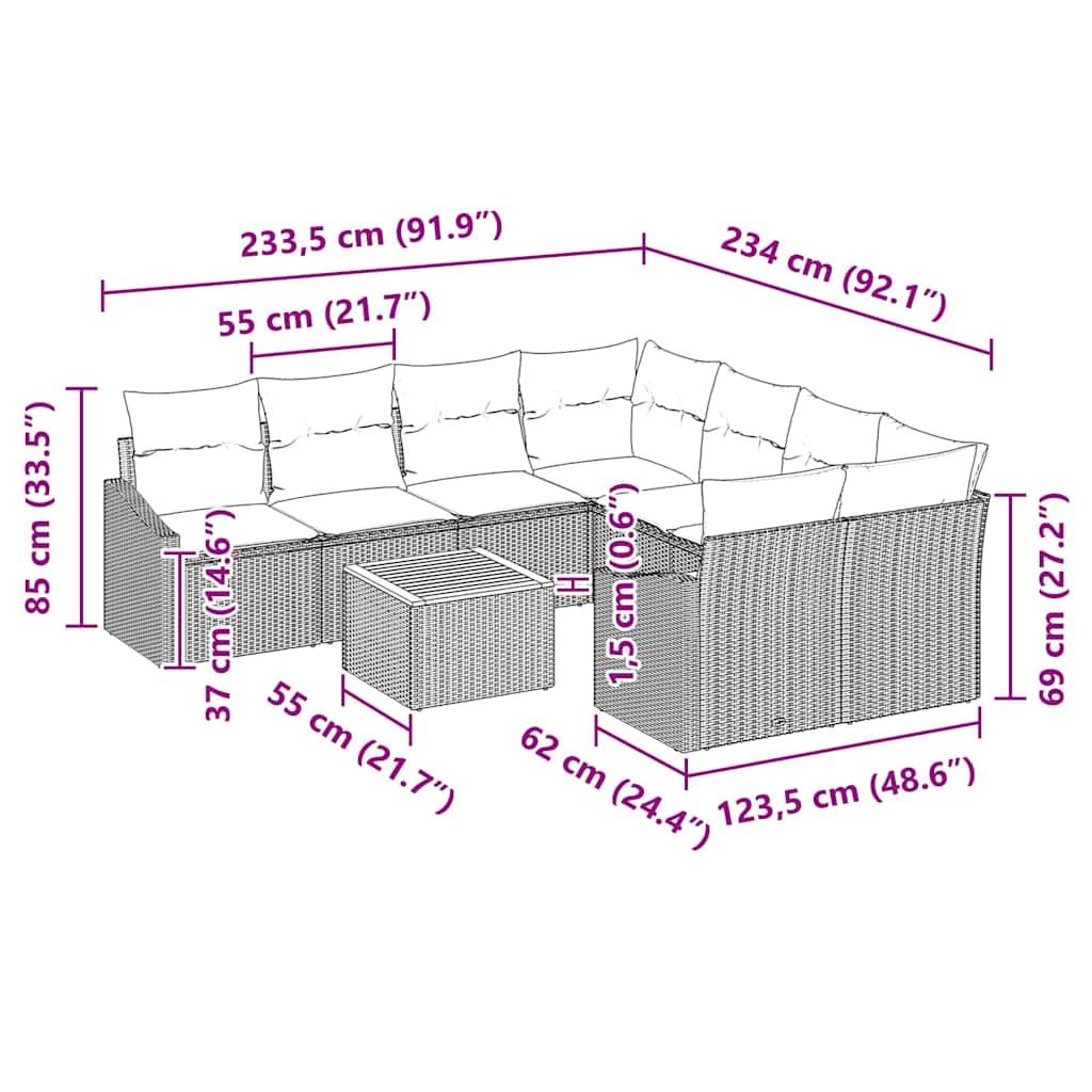 Tuinbankenset met kussen 9 pcs Zwart poly rattan is nu te koop bij PeponiXL, paradijselijk wonen!
