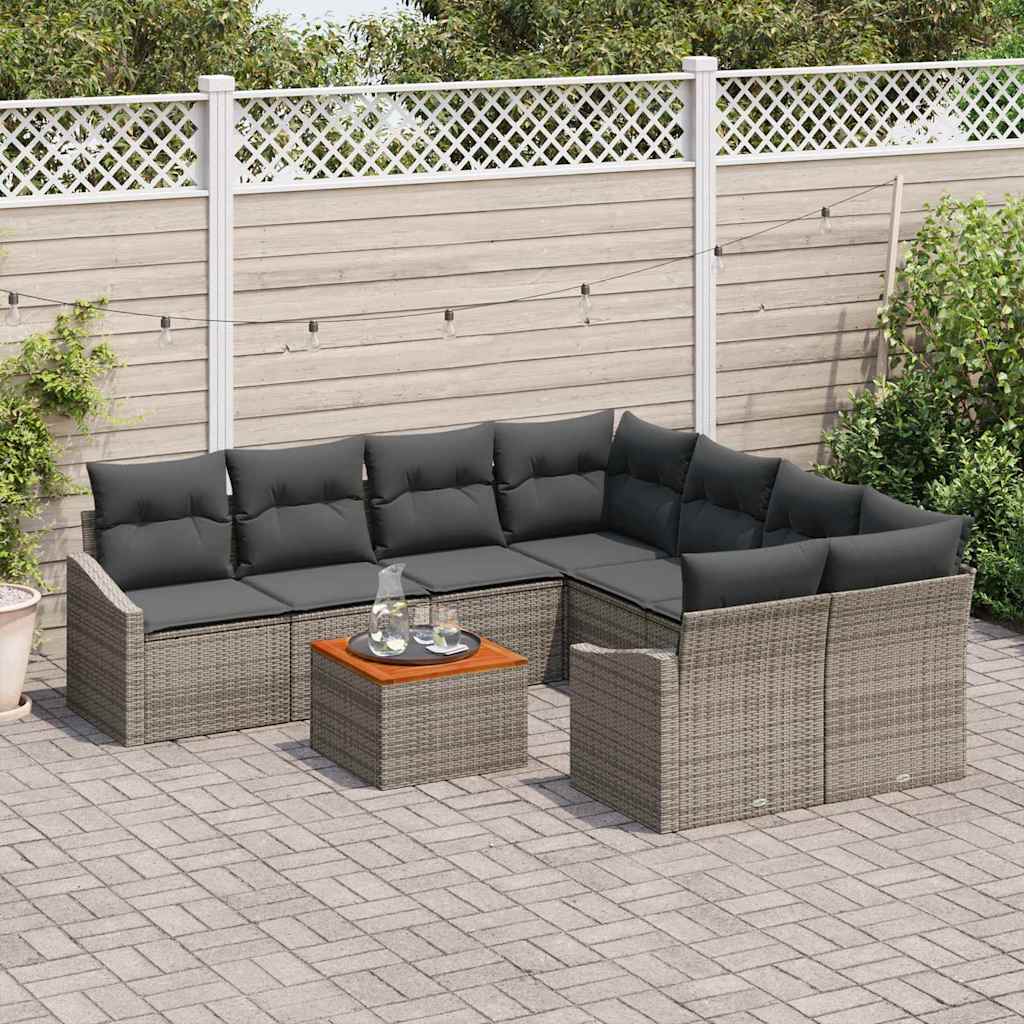 Tuinbankenset met kussen 9 pcs Grijs poly rattan is nu te koop bij PeponiXL, paradijselijk wonen!