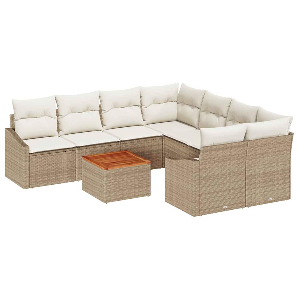 Tuinbankenset met kussen 9 pcs Beige poly rattan is nu te koop bij PeponiXL, paradijselijk wonen!