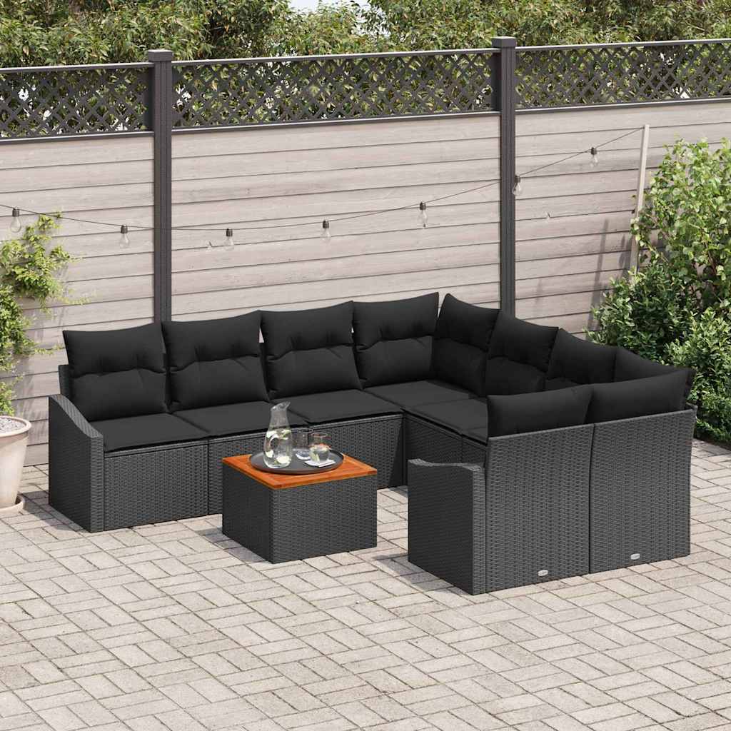 Tuinbankenset met kussen 9 pcs Zwart poly rattan is nu te koop bij PeponiXL, paradijselijk wonen!