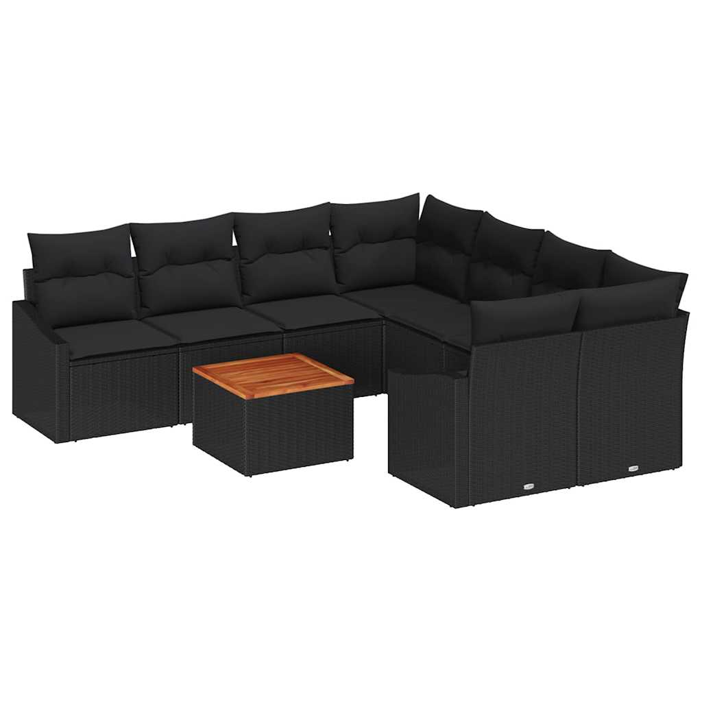 Tuinbankenset met kussen 9 pcs Zwart poly rattan is nu te koop bij PeponiXL, paradijselijk wonen!