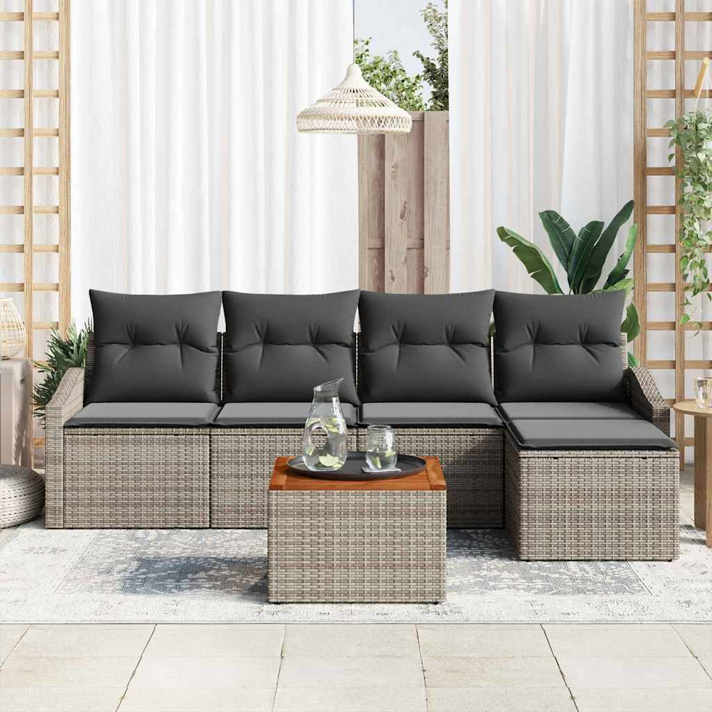 Tuinbankenset met kussen 6 pcs Grijs poly rattan is nu te koop bij PeponiXL, paradijselijk wonen!
