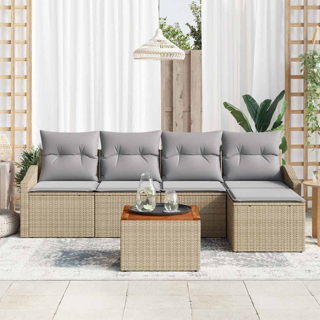 Tuinbankenset met kussen 6 pcs Beige poly rattan is nu te koop bij PeponiXL, paradijselijk wonen!