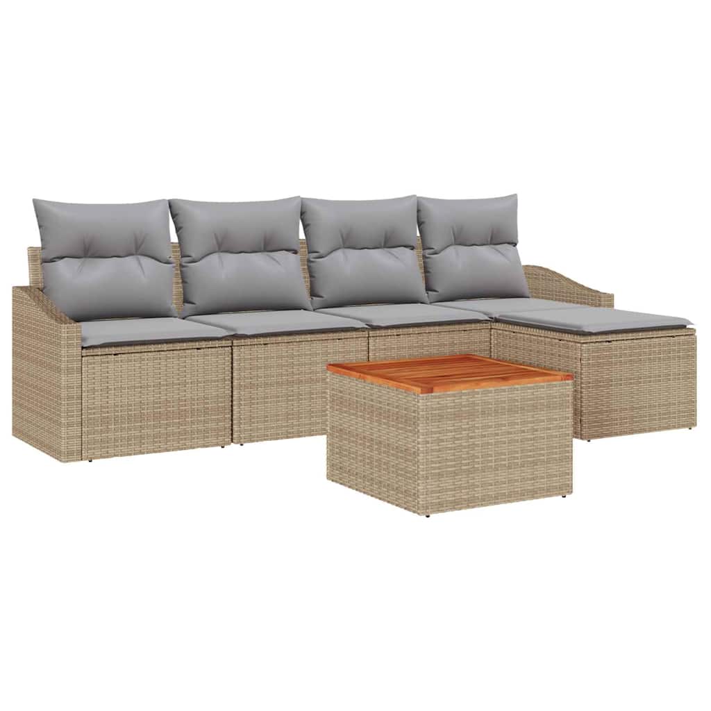 Tuinbankenset met kussen 6 pcs Beige poly rattan is nu te koop bij PeponiXL, paradijselijk wonen!