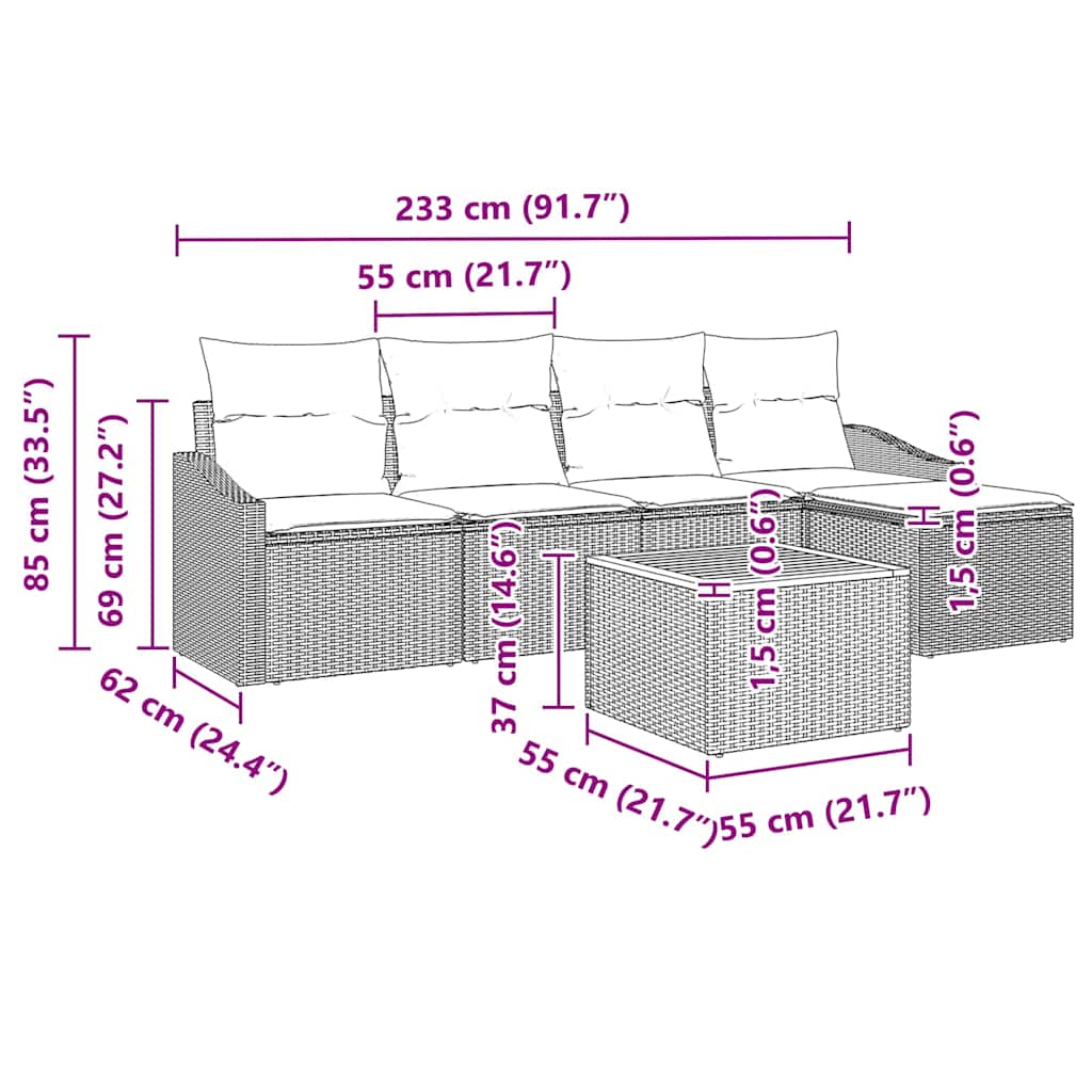 Tuinbankenset met kussen 6 pcs Beige poly rattan is nu te koop bij PeponiXL, paradijselijk wonen!