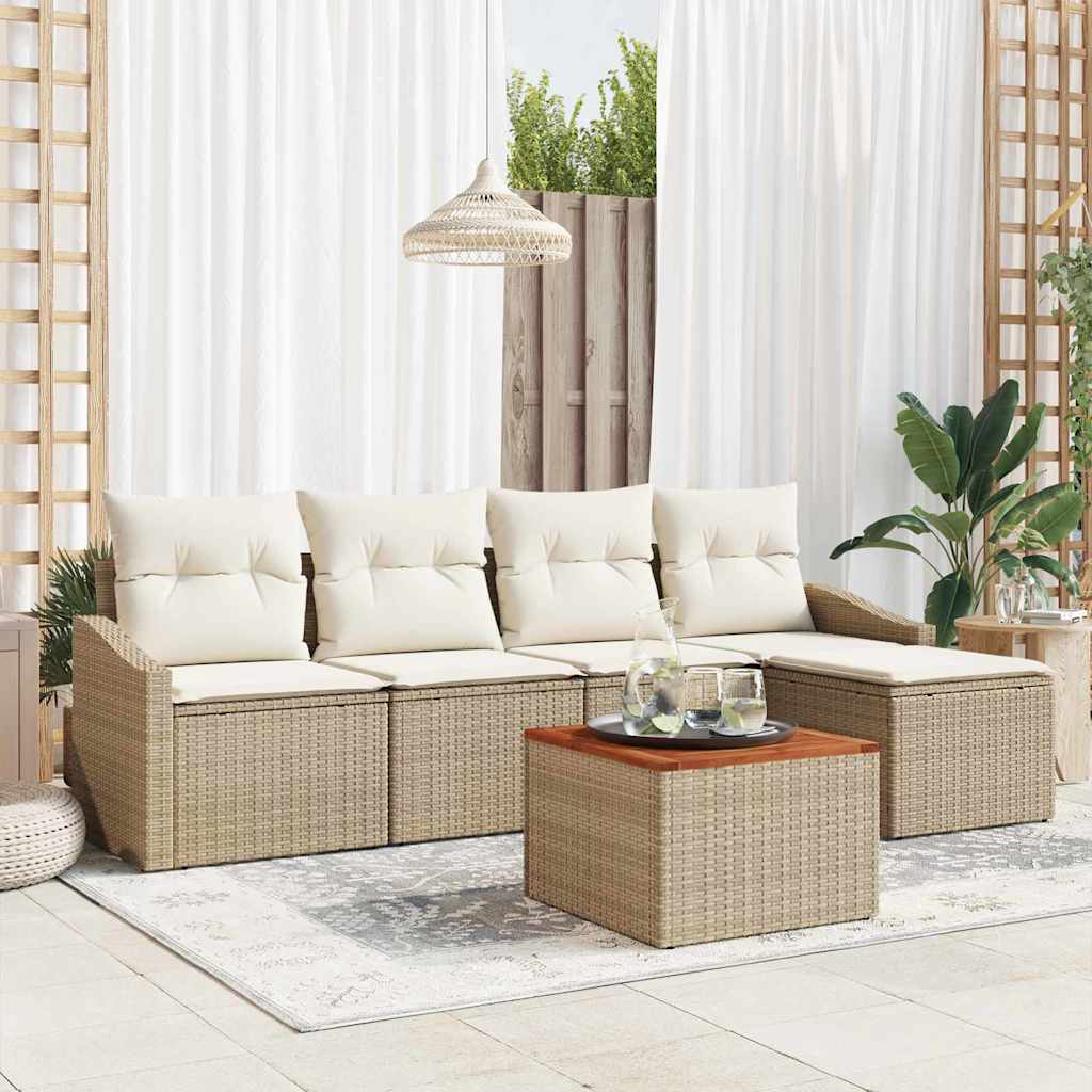 Tuinbankenset met kussen 6 pcs Beige poly rattan