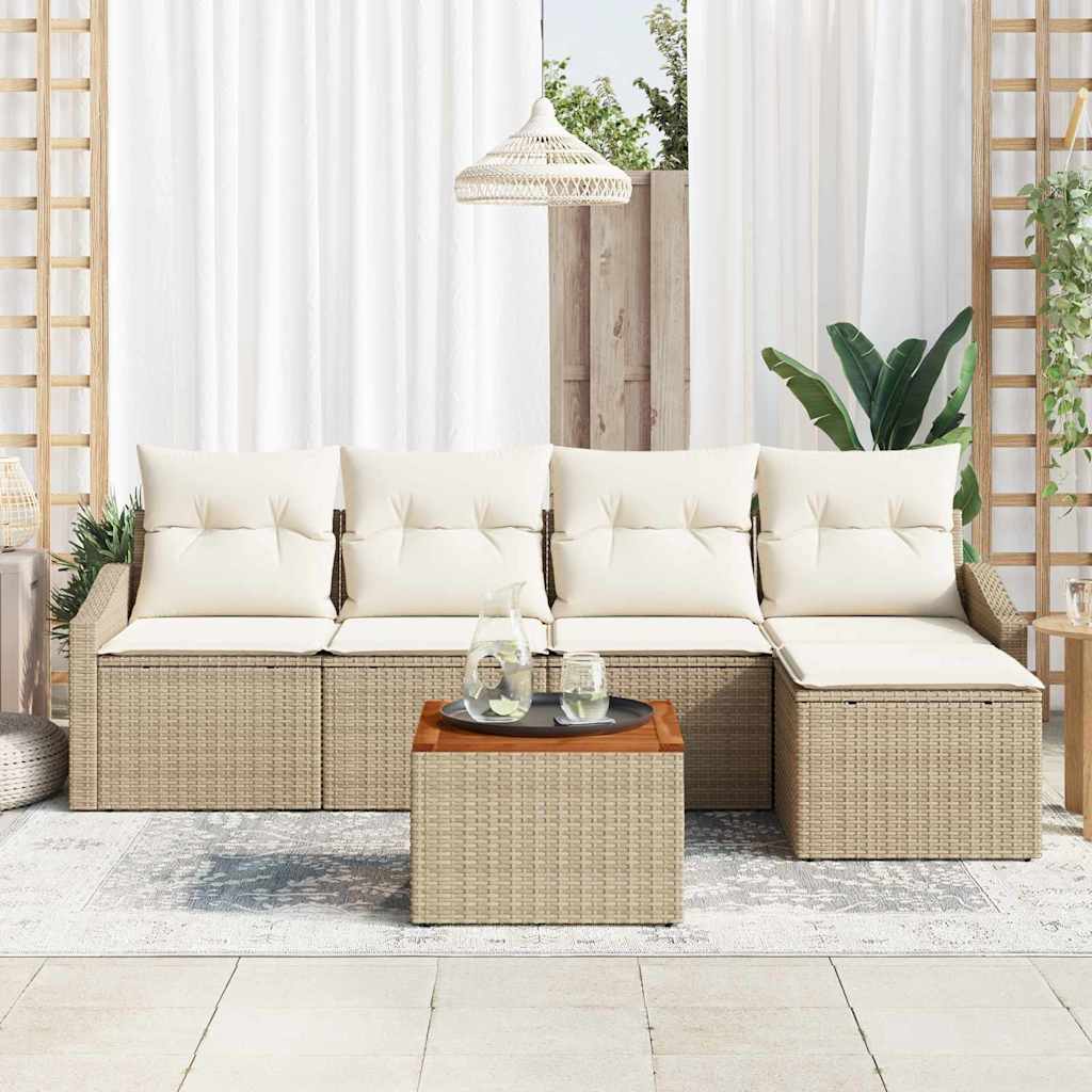Tuinbankenset met kussen 6 pcs Beige poly rattan
