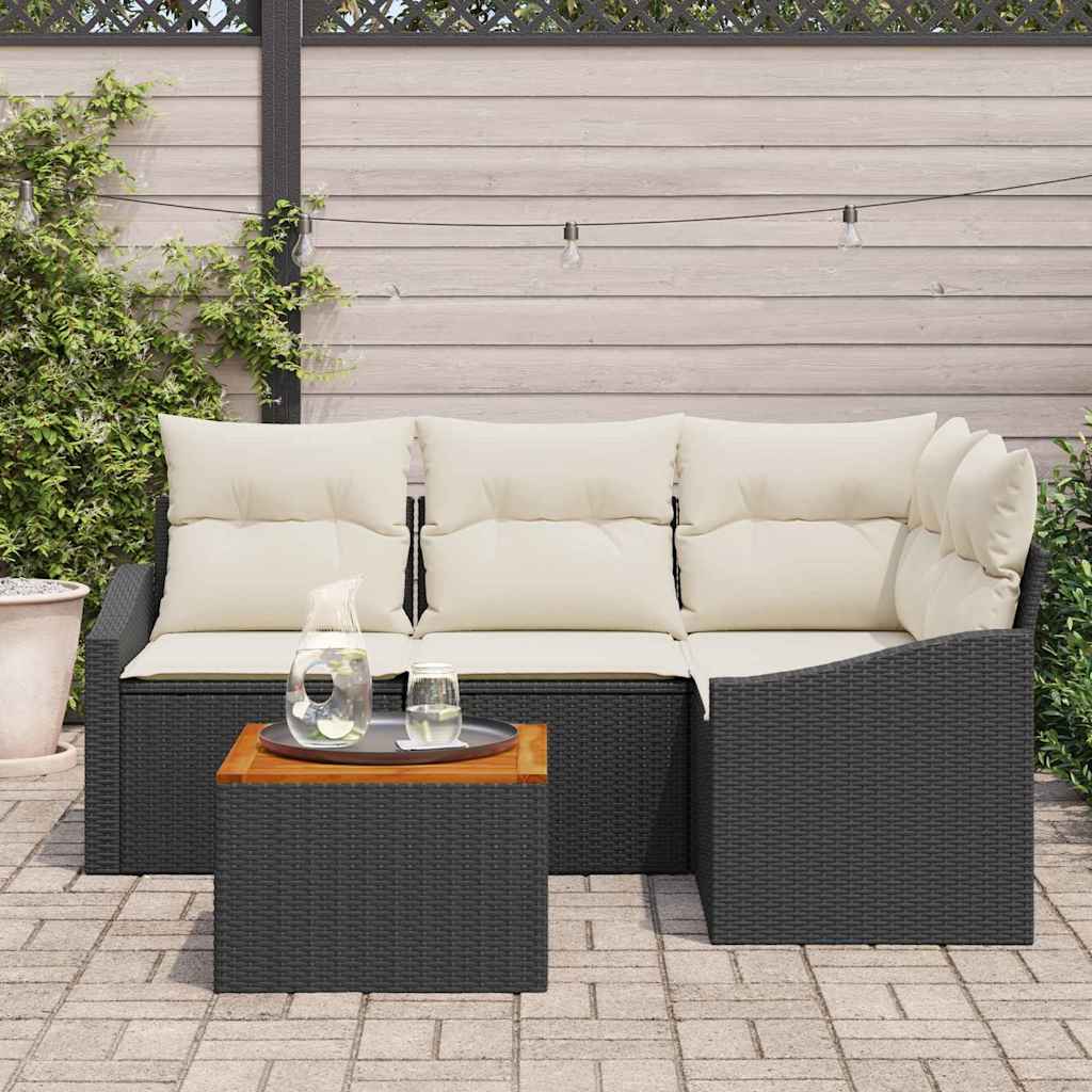 Tuinbankenset met kussen 5 pcs Zwart poly rattan is nu te koop bij PeponiXL, paradijselijk wonen!