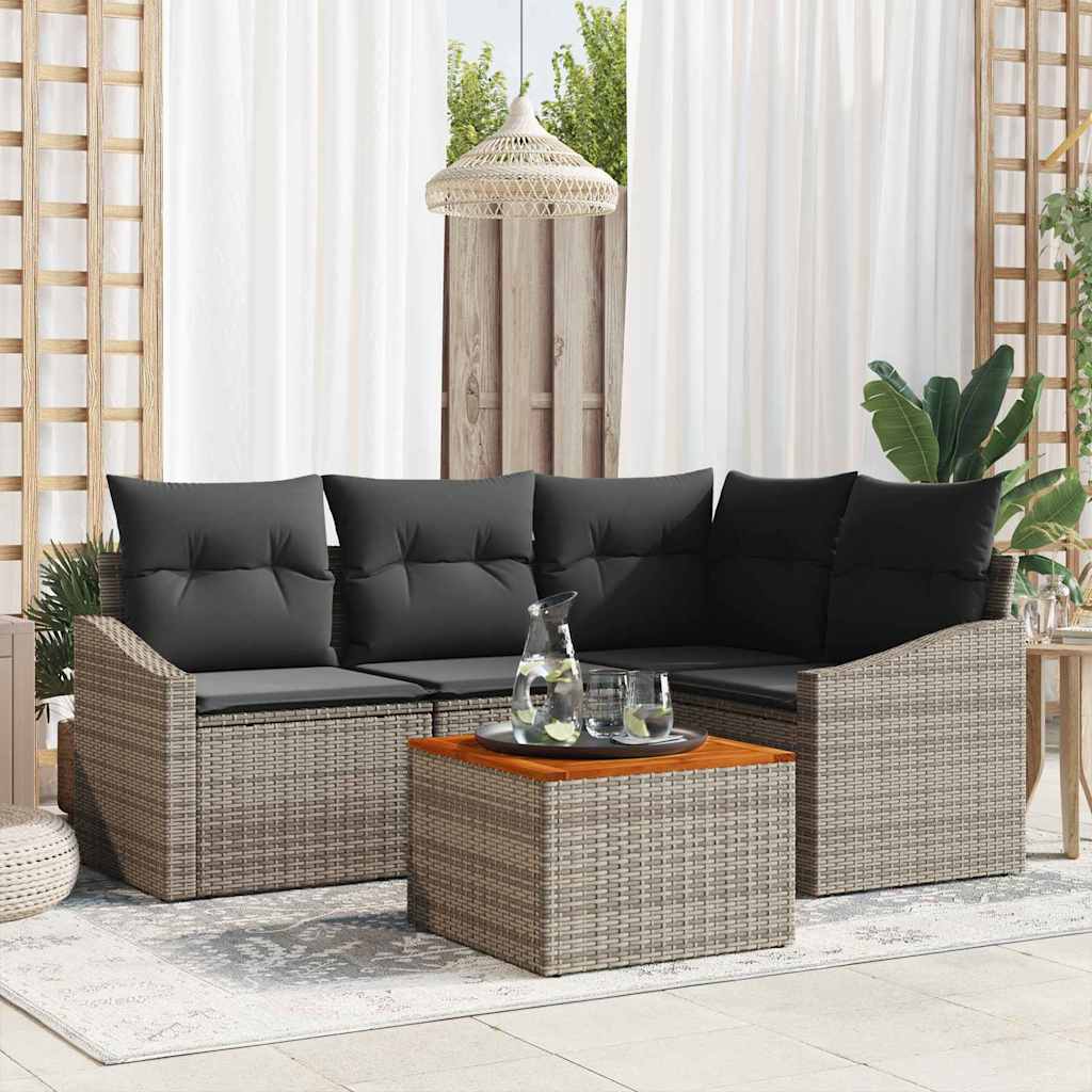 Tuinbankenset met kussen 5 pcs Grijs poly rattan is nu te koop bij PeponiXL, paradijselijk wonen!
