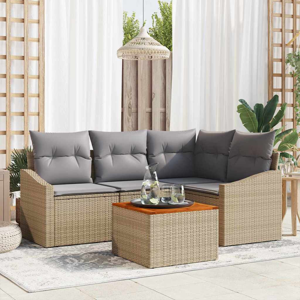 Tuinbankenset met kussen 5 pcs Beige poly rattan is nu te koop bij PeponiXL, paradijselijk wonen!