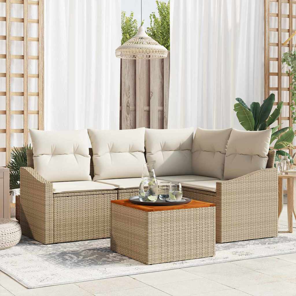 Tuinbankenset met kussen 5 pcs Beige poly rattan is nu te koop bij PeponiXL, paradijselijk wonen!