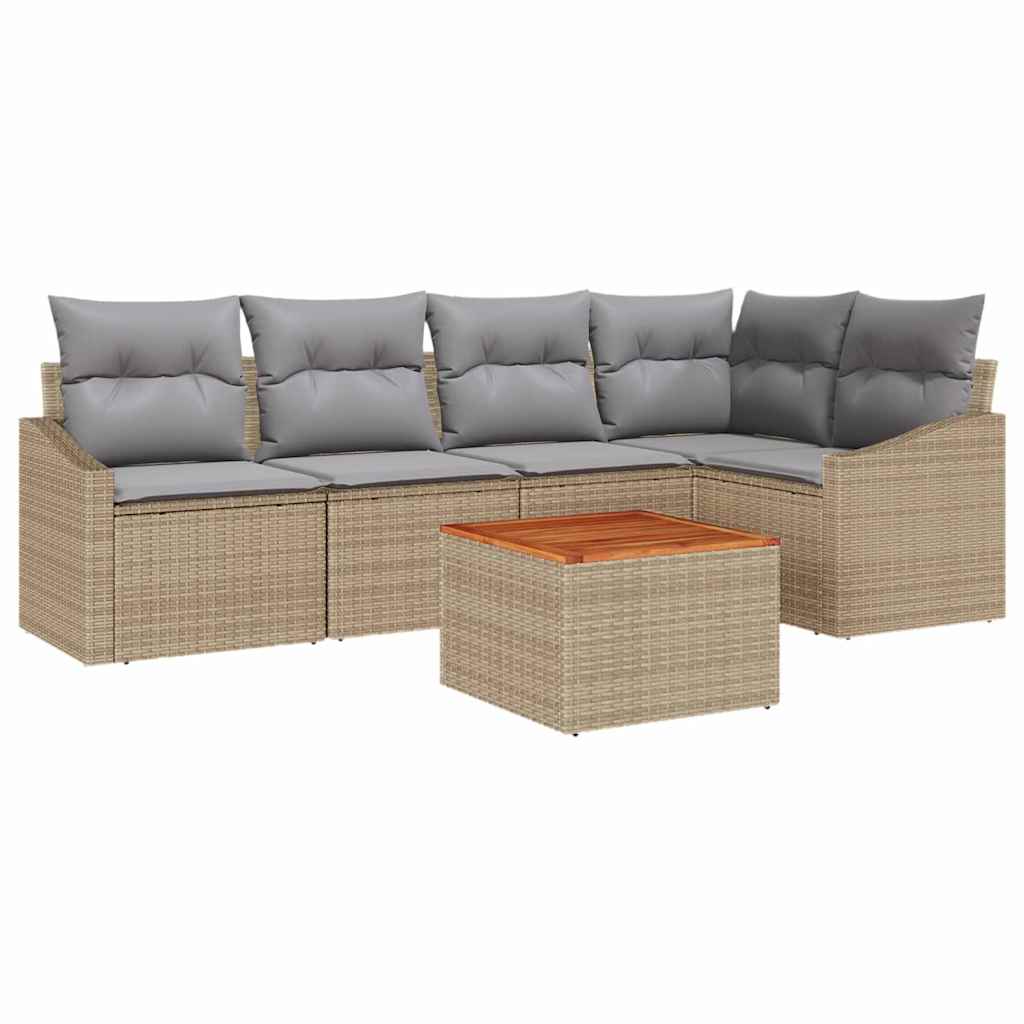 Tuinbankenset met kussen 6 pcs Beige poly rattan is nu te koop bij PeponiXL, paradijselijk wonen!