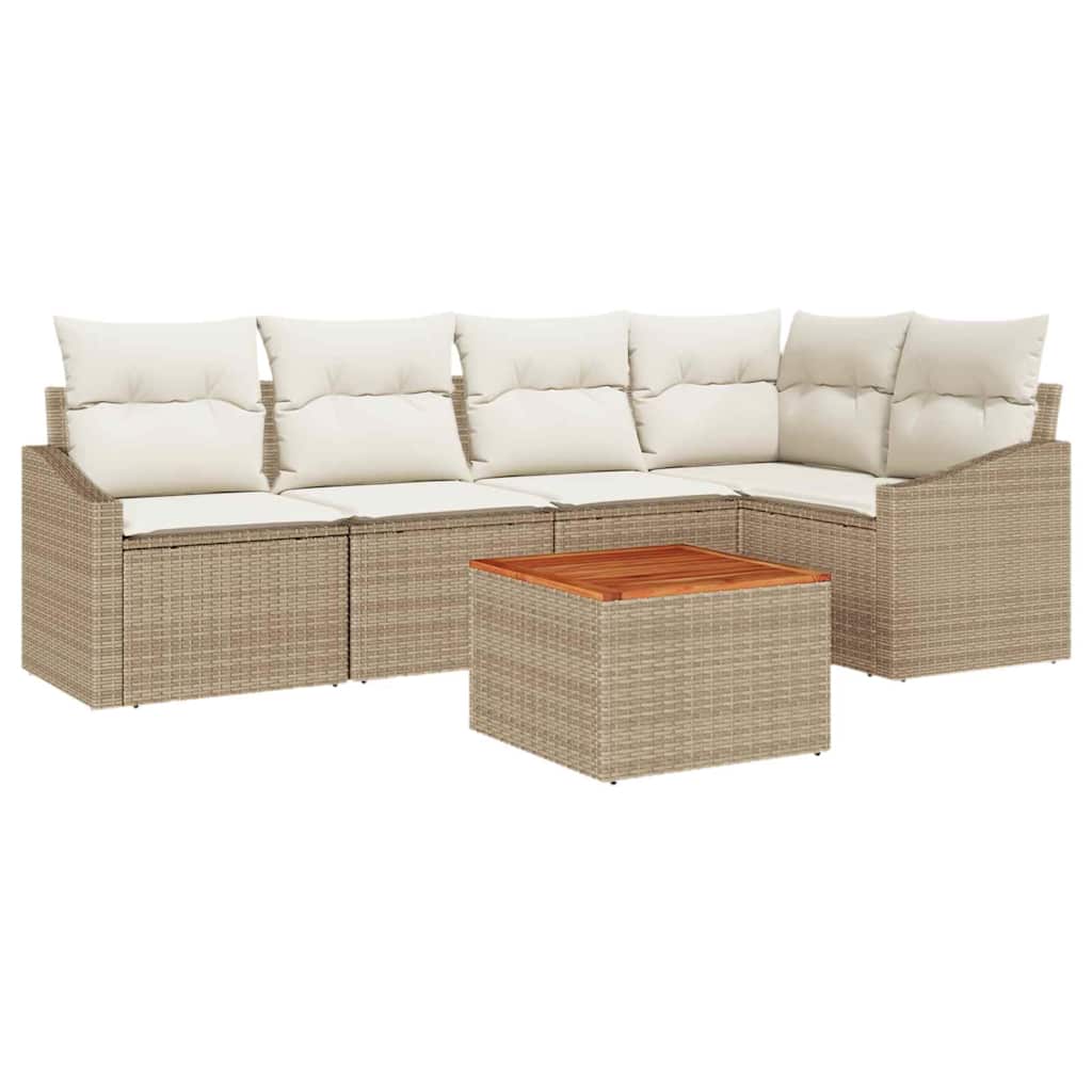 Tuinbankenset met kussen 6 pcs Beige poly rattan