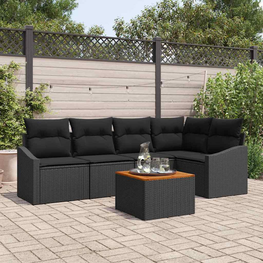 Tuinbankenset met kussen 6 pcs Zwart poly rattan is nu te koop bij PeponiXL, paradijselijk wonen!