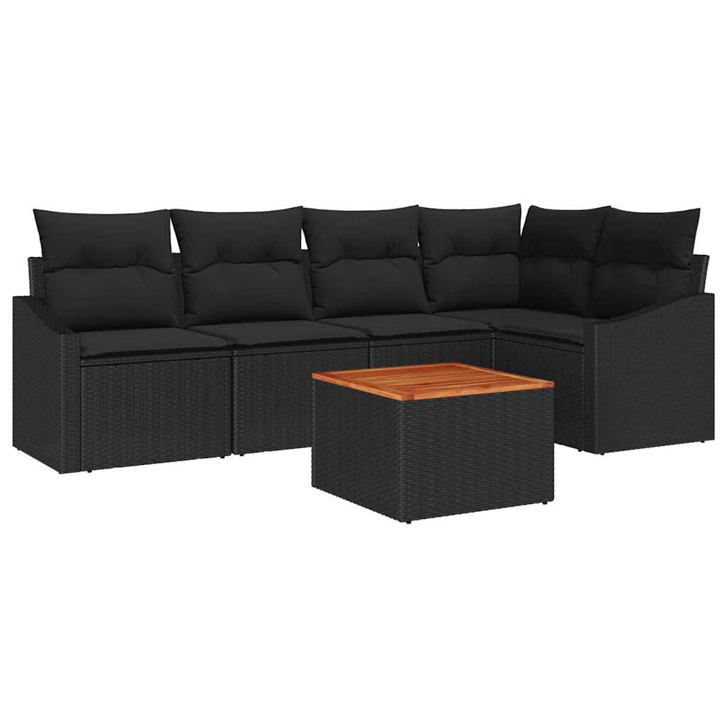 Tuinbankenset met kussen 6 pcs Zwart poly rattan is nu te koop bij PeponiXL, paradijselijk wonen!