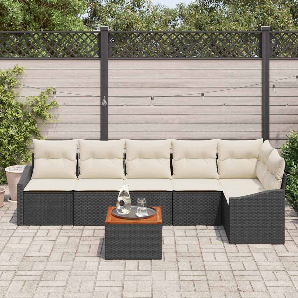 Tuinbankenset met kussen 7 pcs Zwart poly rattan is nu te koop bij PeponiXL, paradijselijk wonen!