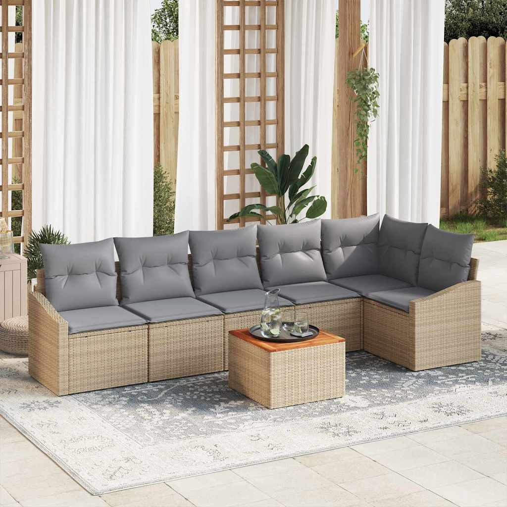 Tuinbankenset met kussen 7 pcs Beige poly rattan is nu te koop bij PeponiXL, paradijselijk wonen!