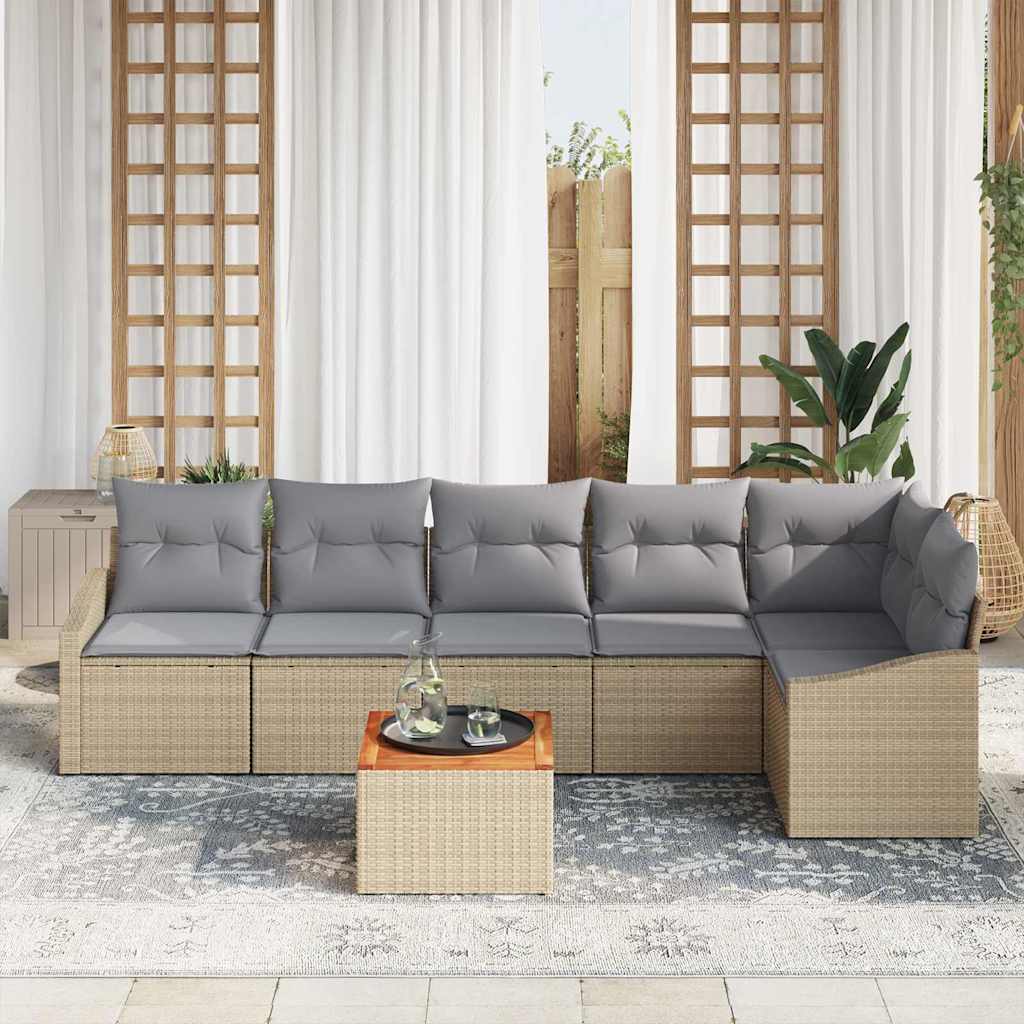 Tuinbankenset met kussen 7 pcs Beige poly rattan is nu te koop bij PeponiXL, paradijselijk wonen!