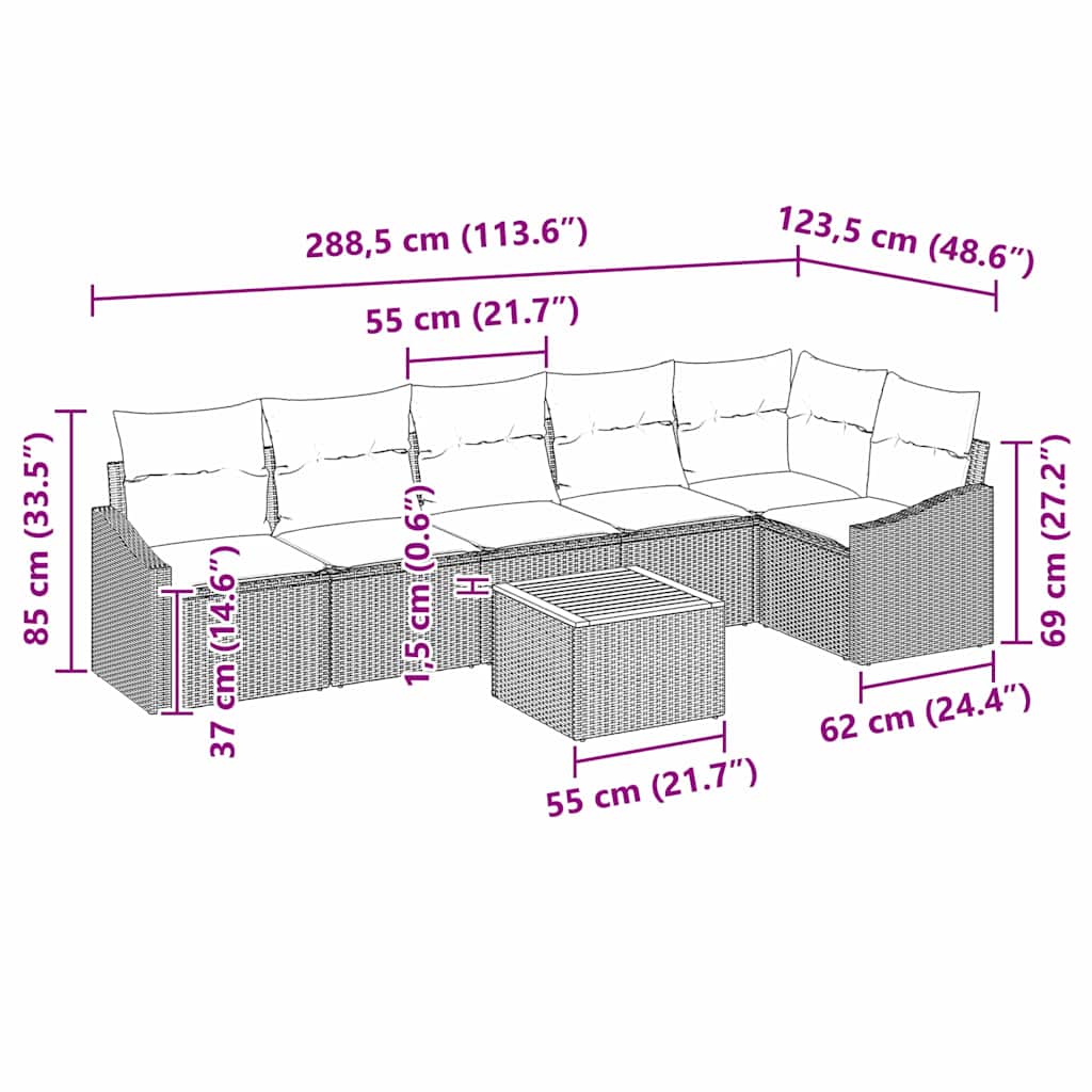 Tuinbankenset met kussen 7 pcs Beige poly rattan is nu te koop bij PeponiXL, paradijselijk wonen!