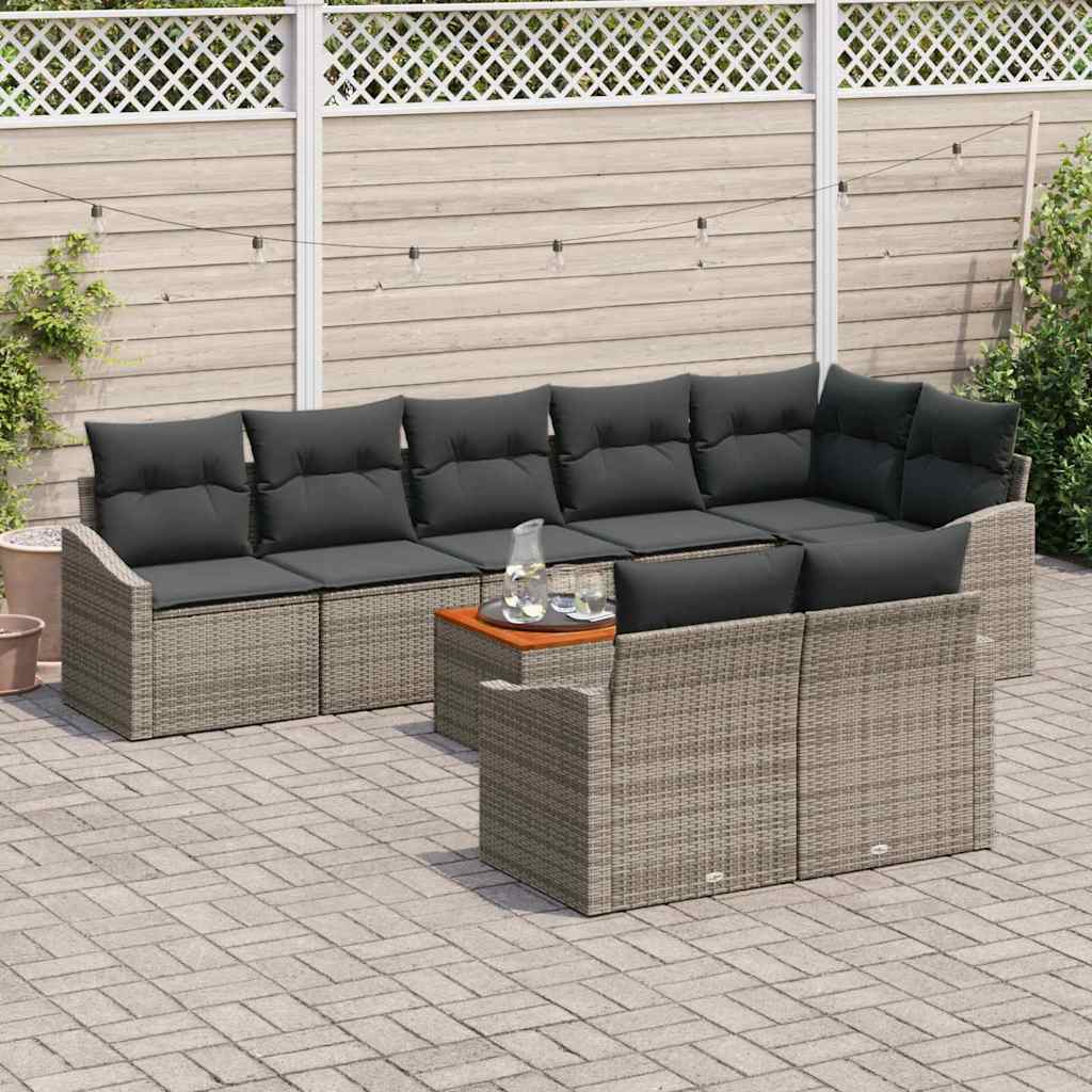 Tuinbankenset met kussen 9 pcs Grijs poly rattan is nu te koop bij PeponiXL, paradijselijk wonen!