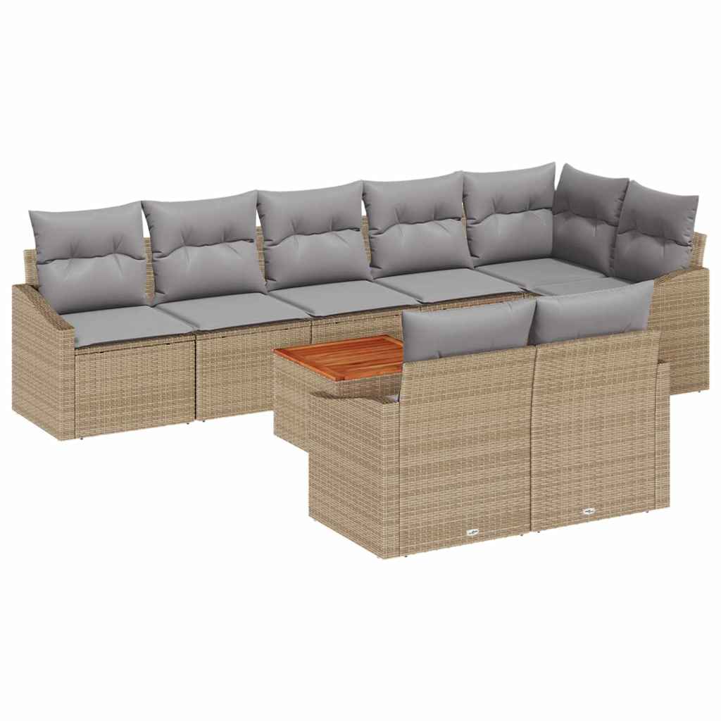 Tuinbankenset met kussen 9 pcs Beige poly rattan is nu te koop bij PeponiXL, paradijselijk wonen!