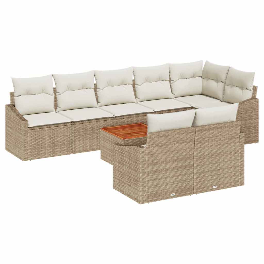 Tuinbankenset met kussen 9 pcs Beige poly rattan is nu te koop bij PeponiXL, paradijselijk wonen!