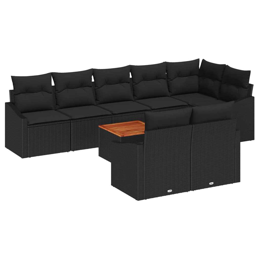Tuinbankenset met kussen 9 pcs Zwart poly rattan is nu te koop bij PeponiXL, paradijselijk wonen!