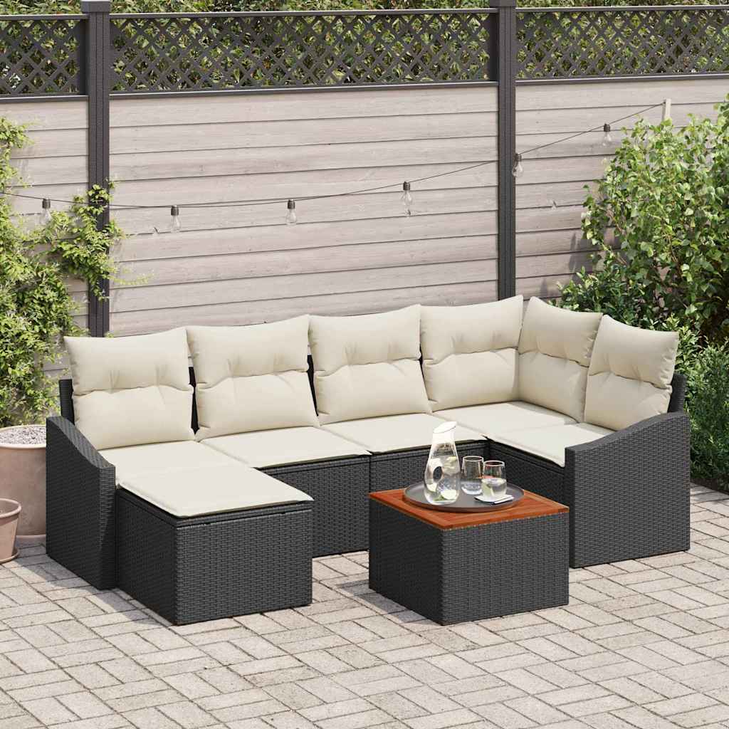 Tuinbankenset met kussen 7 pcs Zwart poly rattan is nu te koop bij PeponiXL, paradijselijk wonen!