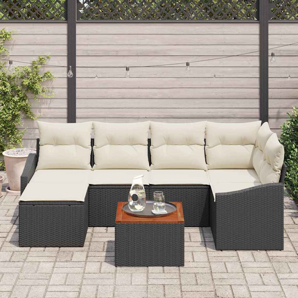 Tuinbankenset met kussen 7 pcs Zwart poly rattan is nu te koop bij PeponiXL, paradijselijk wonen!