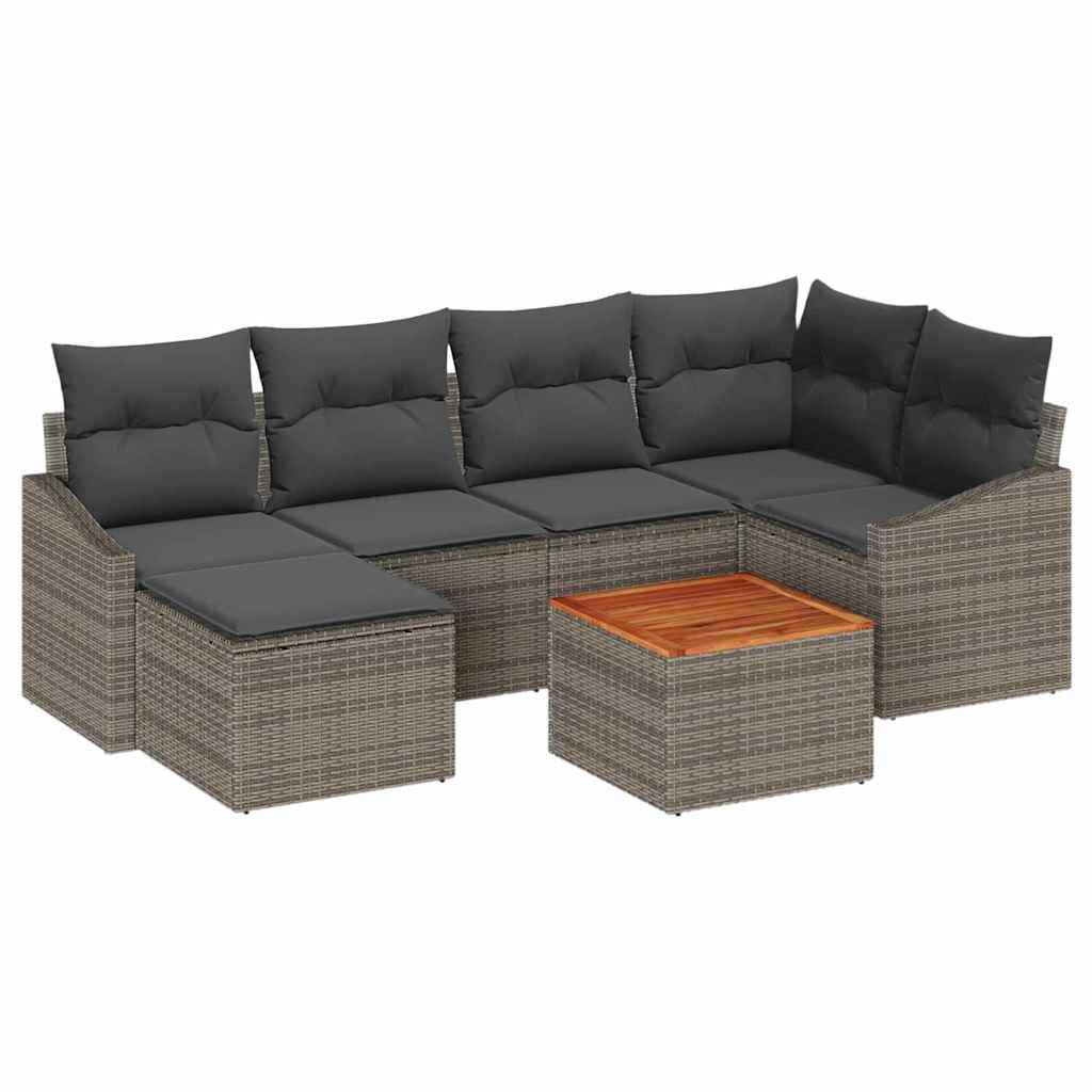 Tuinbankenset met kussen 7 pcs Grijs poly rattan is nu te koop bij PeponiXL, paradijselijk wonen!