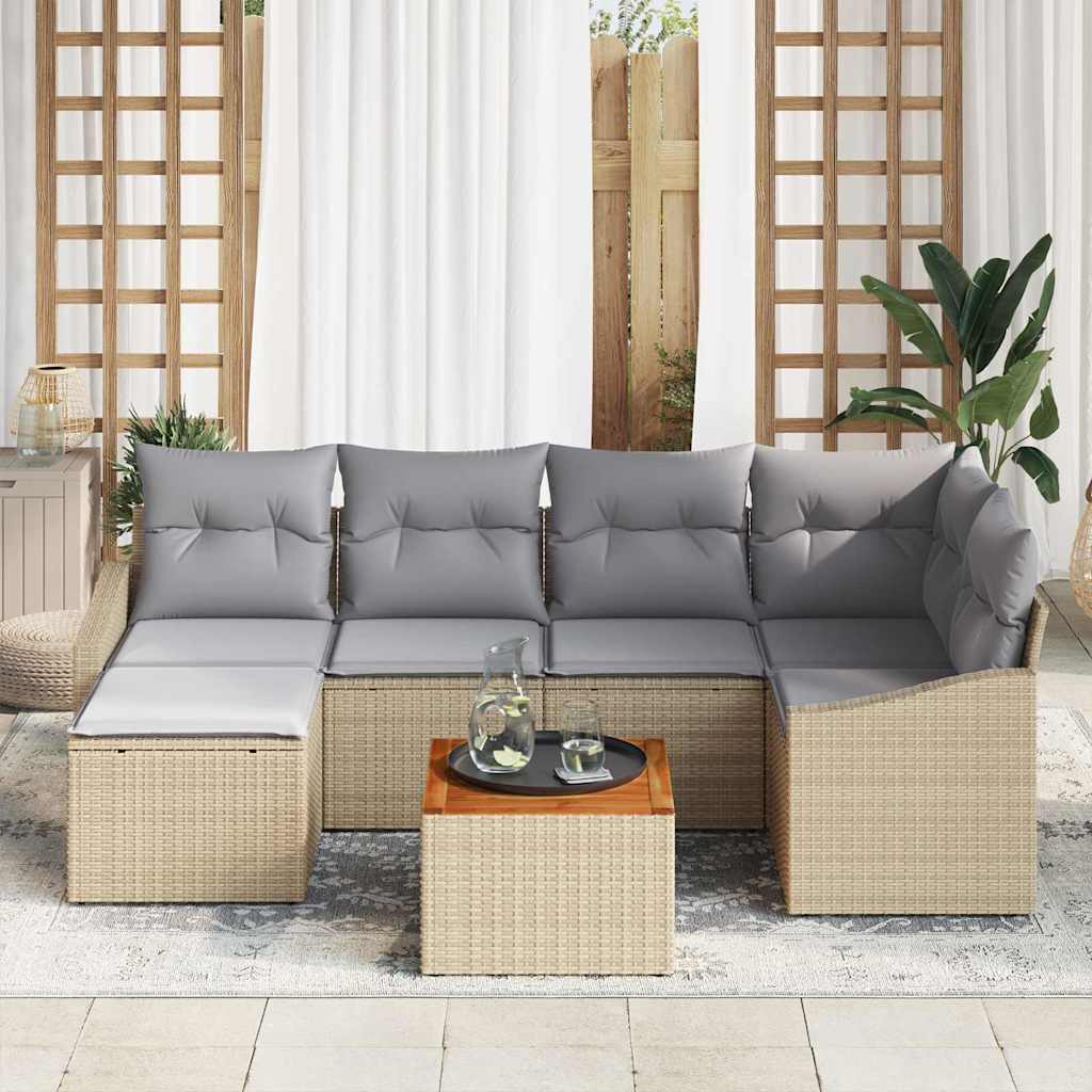 Tuinbankenset met kussen 7 pcs Beige poly rattan is nu te koop bij PeponiXL, paradijselijk wonen!