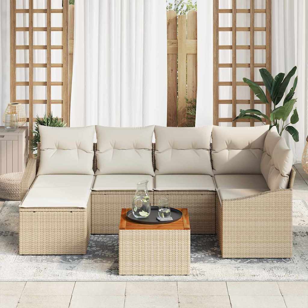 Tuinbankenset met kussen 7 pcs Beige poly rattan